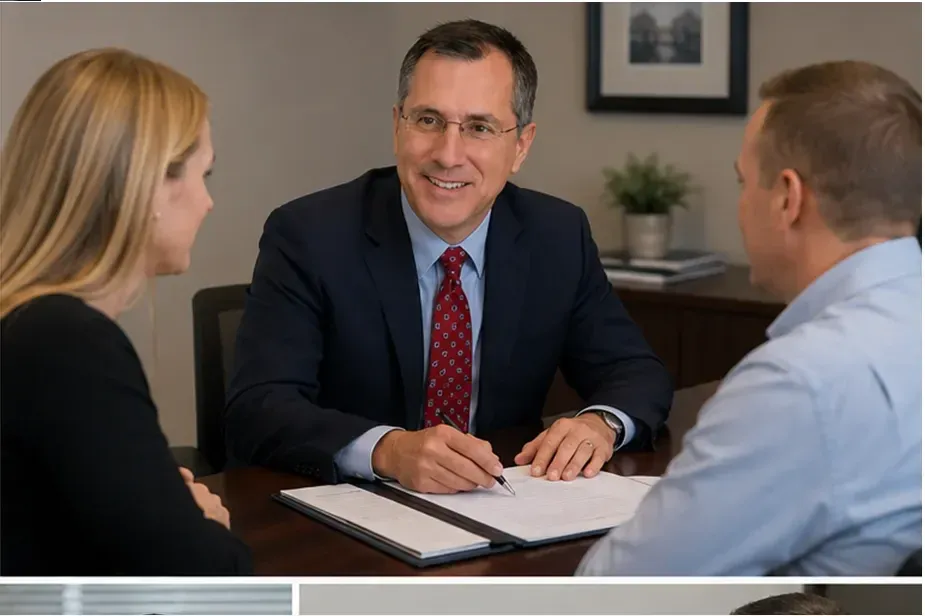 Michael Brunelli reviewing a mortgage plan with a family at their kitchen table